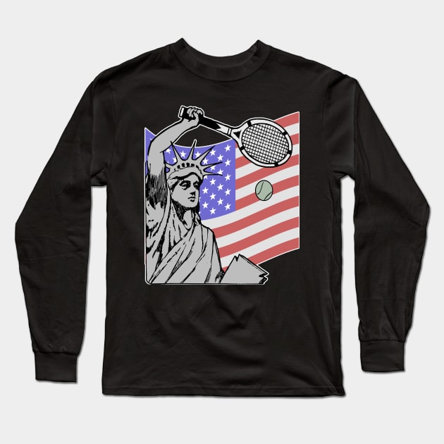 Statue of Liberty USA Tennis  American Flag Long Sleeve T-Shirt by Redmanrooster